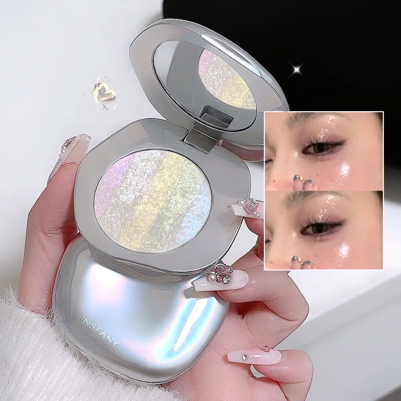 INSFANY Shell Highlight Sparkling Clear Face Brightening and Modifying Natural Three-dimensional Eye color-changing glitter Powder Eyeshadow full figure