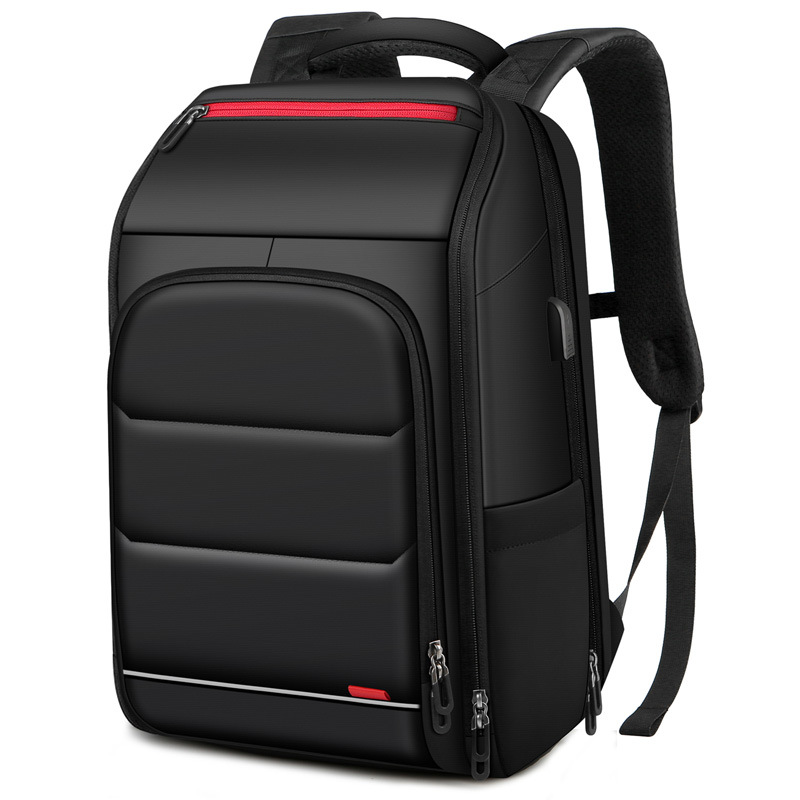 Leather film backpack for men, large-capacity multi-functional business travel backpack, laptop bag, college student schoolbag full figure