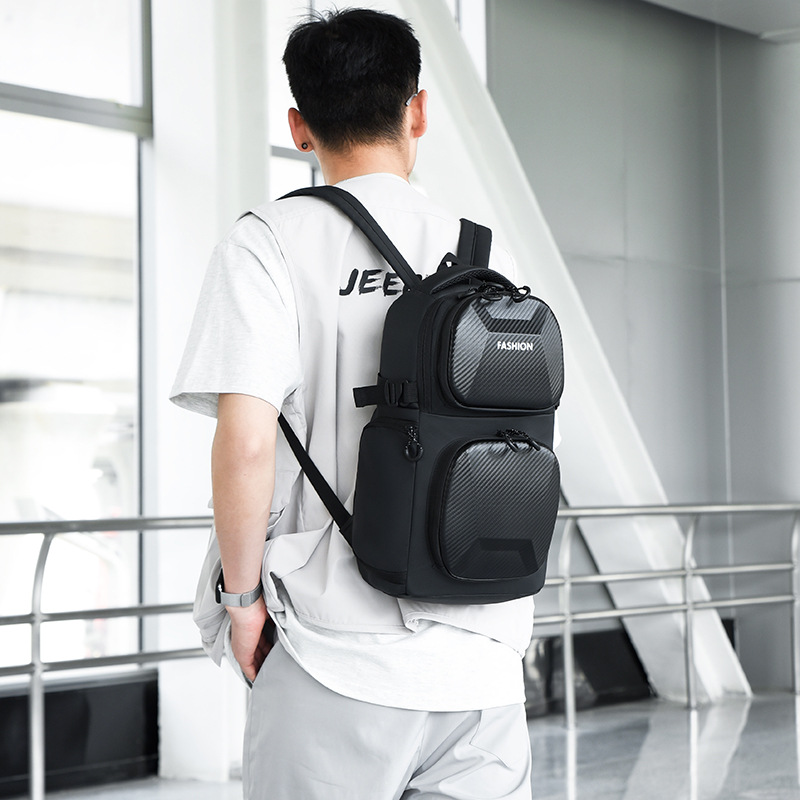 2025 New high-quality, fashionable and casual backpack, motorcycle bag, hard-shell water-resistant single-shoulder bag details Picture