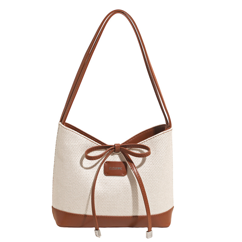 Simple and large-capacity tote bag for women 2025 new style in a two-color Korean-style casual underarm bag with a bow, fashionable and sweet Item Picture
