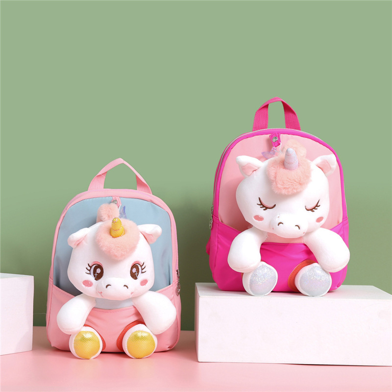 Unicorn children's bags, dolls, children's backpacks, cute cartoon boys' and girls' backpacks, detachable backpacks full figure