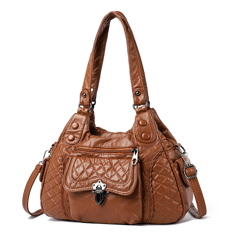 2023 New Mom Commuting Large Capacity tote handbag, washed leather pu women's bag, polyester single-shoulder bag Item Picture