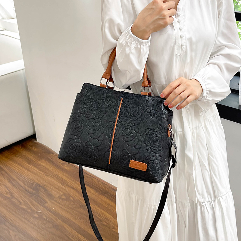 2024 new cross-border handbag, a large-capacity single-shoulder cross-border bestseller with soft leather embossed single-shoulder for women full figure