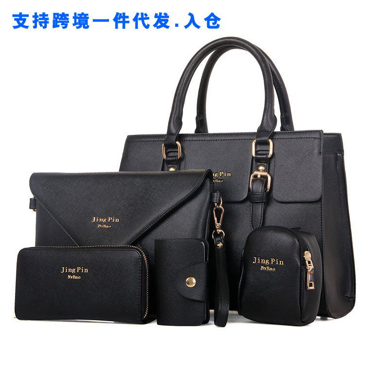 New European and American women's handbag, trendy toothpick pattern single-shoulder five-piece set, mother and child bag, cross-border one-piece delivery worldwide details Picture