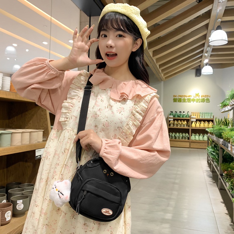 Little cat small schoolbag, cute and funny backpack for high school and college students, cartoon girls' backpack 2024 New style Specification drawing