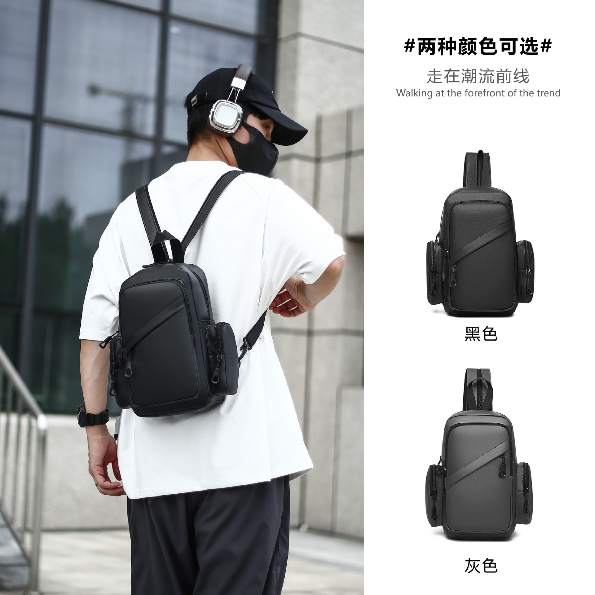 New business men's backpack, water-resistant, suitable for both shoulder and single shoulder, cross-border Oxford fabric men's computer backpack details Picture