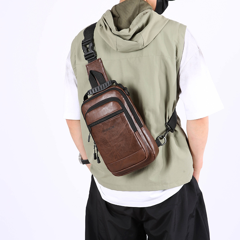 New men's chest bag, leather crossbody bag, shoulder bag, casual sports multi-functional men's bag, combination lock, cross-border Application Scenario