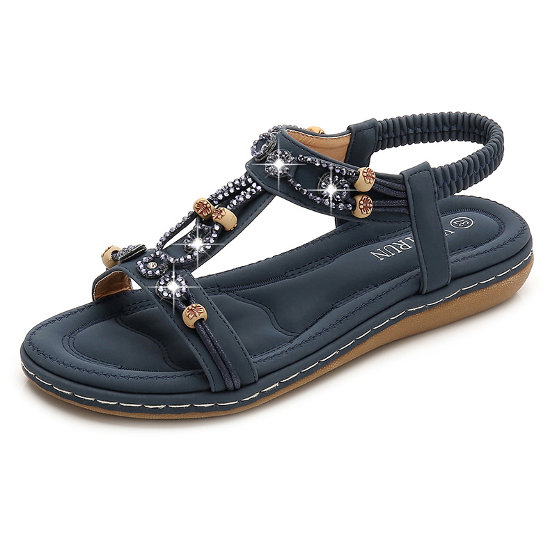 New women's casual sandals, large-sized one-piece with cross-border round toe flat beach sandals for women Specification drawing
