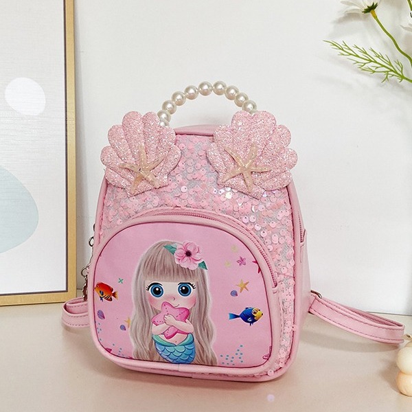 New cartoon schoolbag for children, cute girl sequined backpack, fashionable and casual kindergarten princess bag full figure
