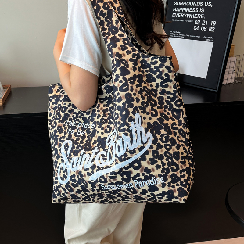 Korean style tote bag 2025 summer women's bag, personalized letter leopard print handbag, retro large-capacity single-shoulder bag details Picture
