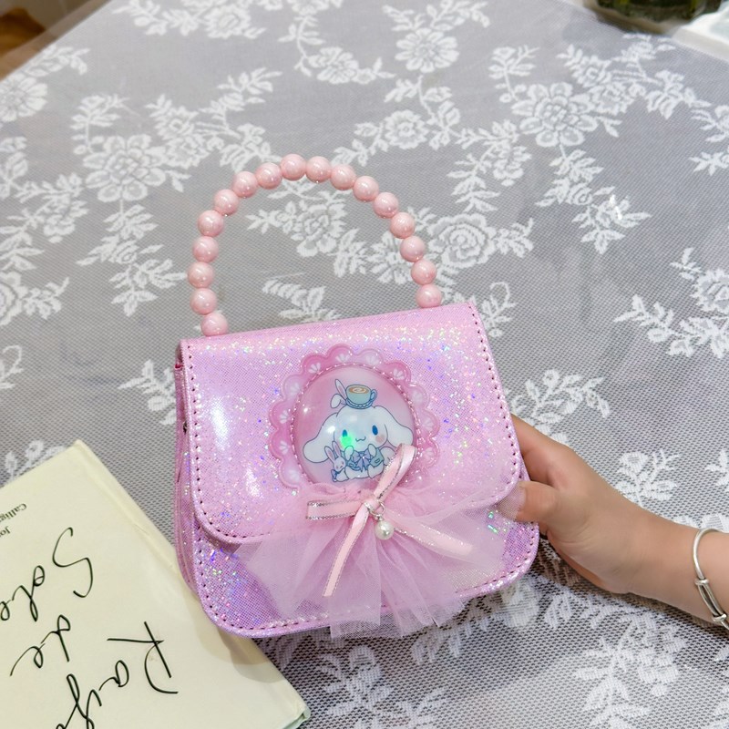 New children's single-shoulder bag for girls, Kuromi Cinnamon Dog handbag, fashionable flash light, cute crossbody small bag details Picture