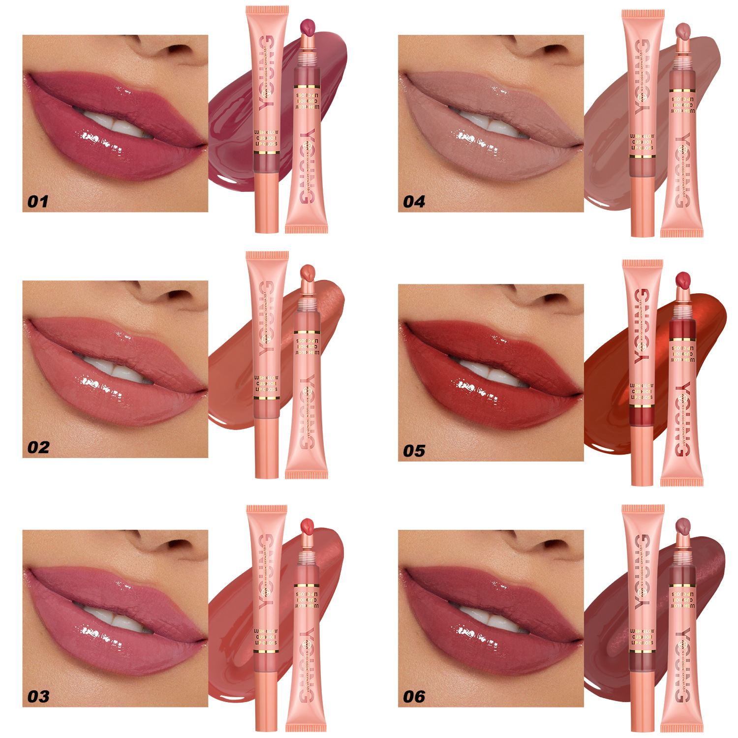 YOUNG VISION Liquid Water Glossy Lip Gloss Plush Brush head Squeeze Lip gloss Lip gloss Specification drawing