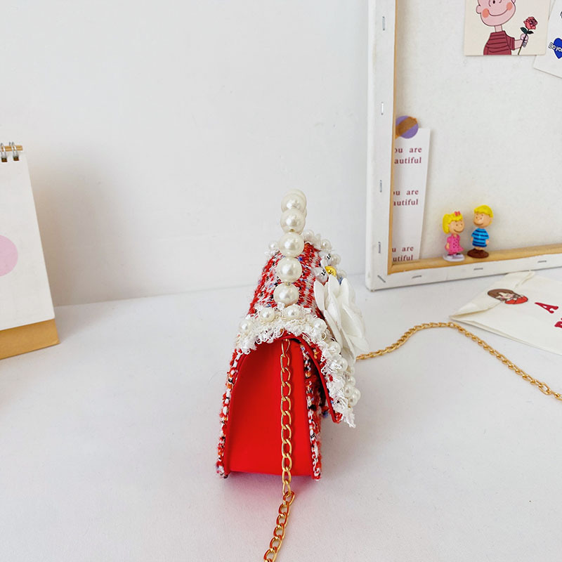 Girls' crossbody bag 2024 New style chanel-style accessory bag, pearl hand bag, shoulder bag, woolen coin purse, children's bag Specification drawing