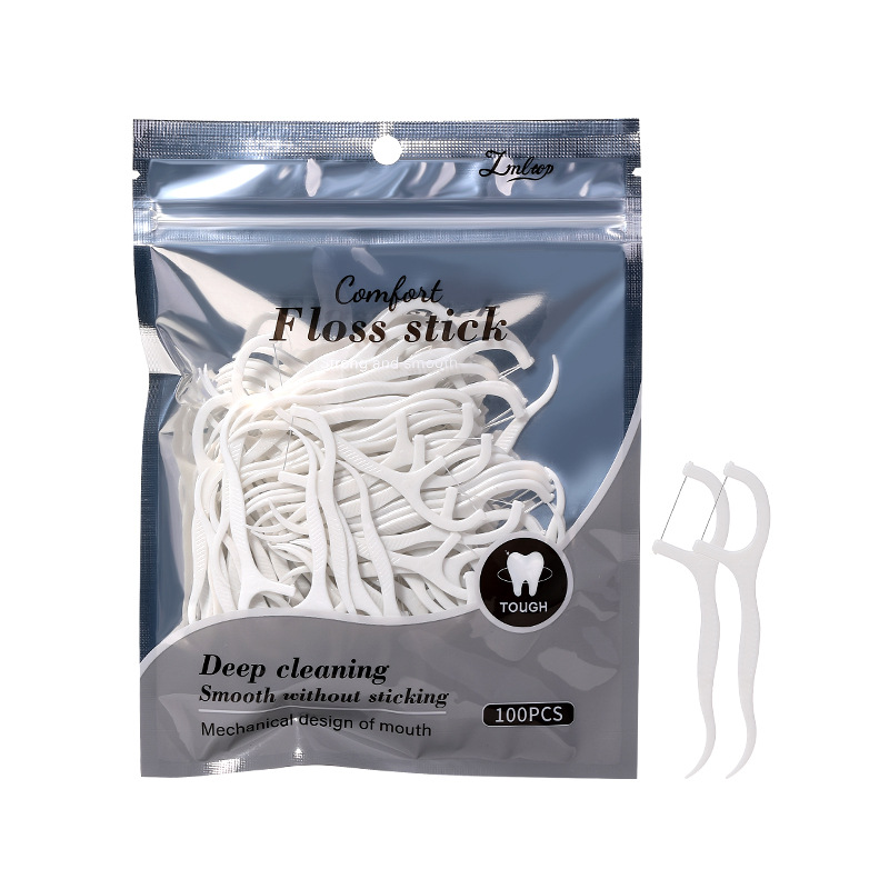 LMLTOP 100 Dental Floss Picks for Oral cleaning White dental floss picks Disposable toothpicks Fine Dental Floss JJF34 Item Picture