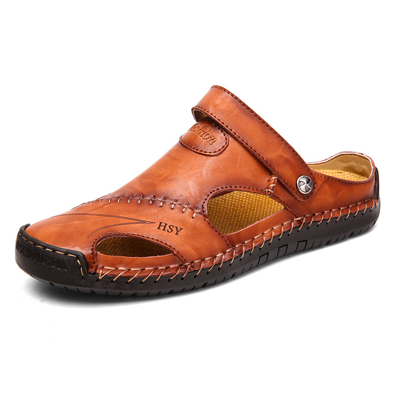 Amazon cross-border Spring/Summer men's oversized sandals, men's trendy leather beach shoes, casual flip-flops, men's shoes, sewn shoes full figure