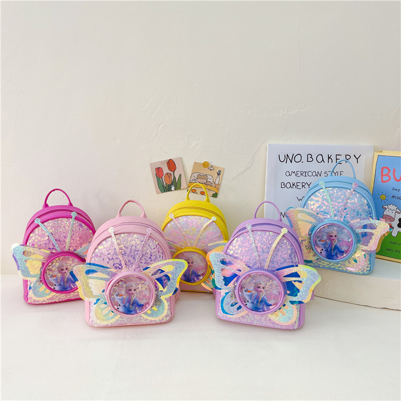 Foreign trade Princess Bag Kindergarten New Children's bag backpack, Korean version cartoon bag Sequined children's bag manufacturer full figure