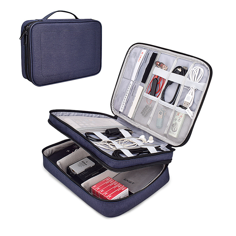 Digital accessory storage bag, double-layer multi-functional waterproof organization bag box, data cable, headphones, USB flash drive shield box, large capacity details Picture