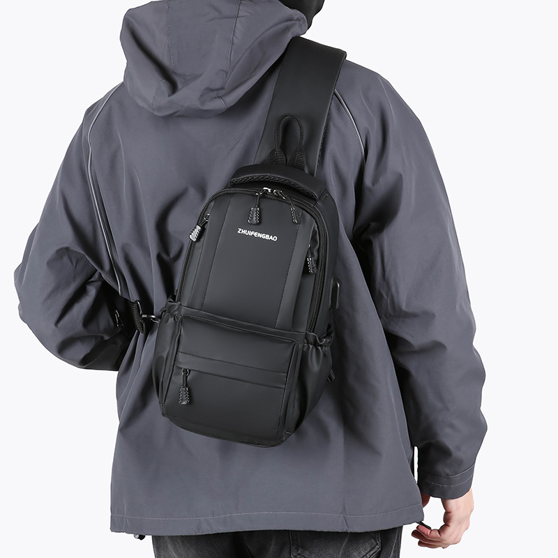 Customized men's business chest bag, trendy casual cycling backpack, lightweight large-capacity single-shoulder bag, simple crossbody bag details Picture
