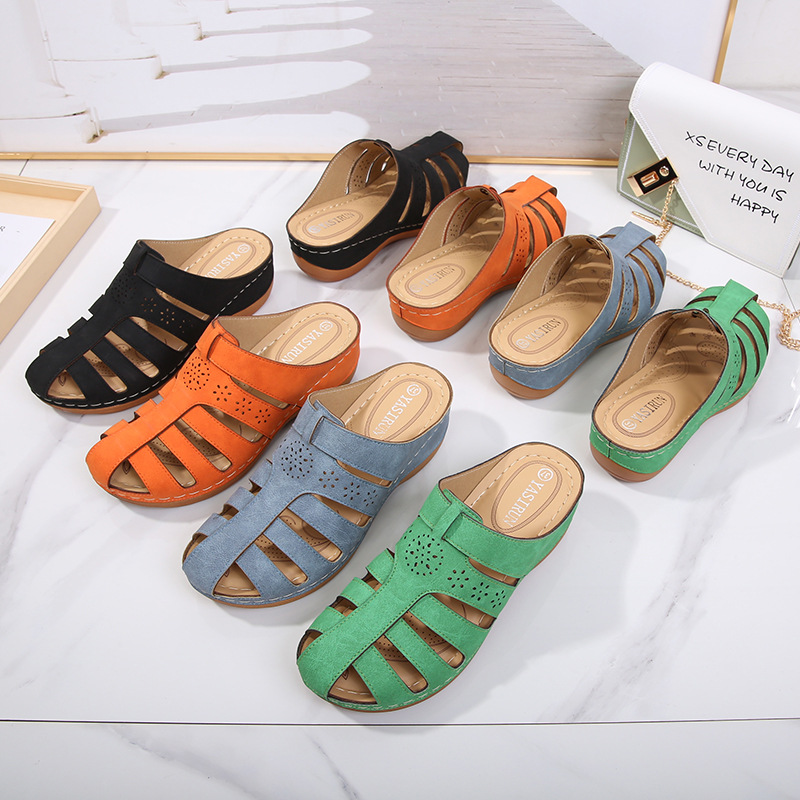 Yirun 2024 Casual Cool Drag Women's new solid color thick-soled round-toed women's slippers and sandals are available on Amazon cross-border details Picture