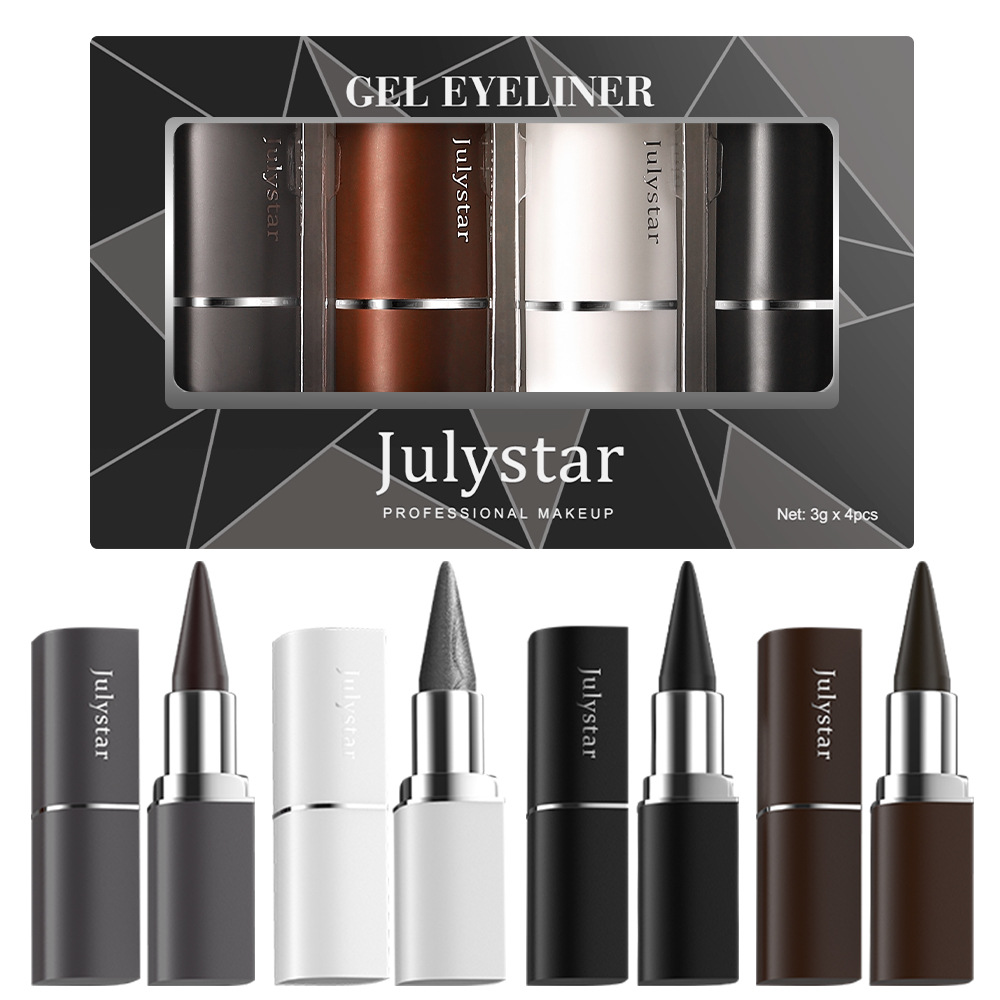 Cross-border bestseller 4-color Eyeliner cream set: Cool Black, Natural, long-lasting, waterproof, quick-drying, matte Eyeliner Item Picture
