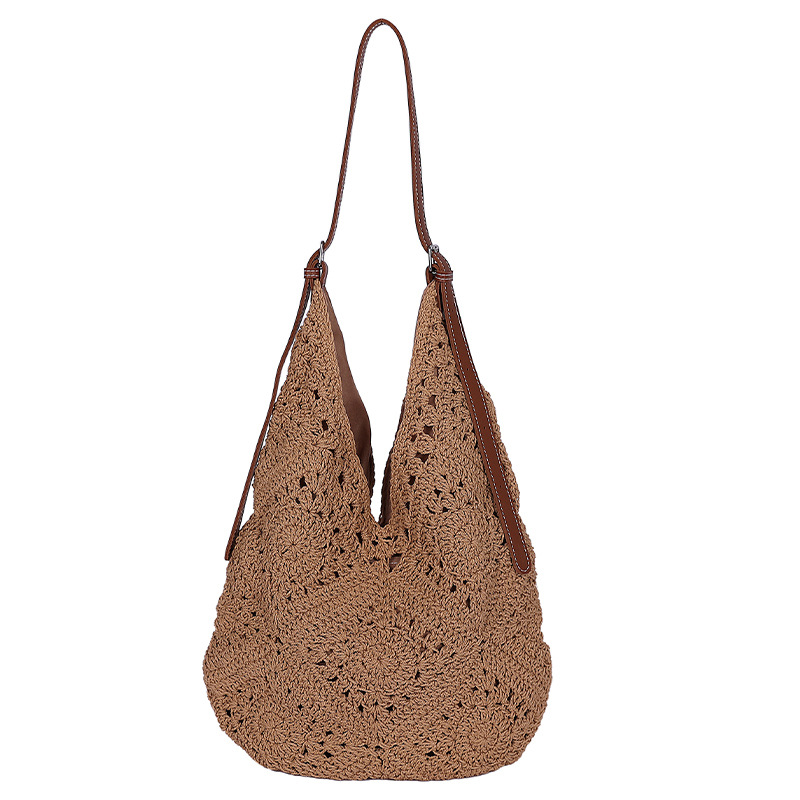 2025 Korean version new woven bag, ins style artistic woolen bag, single-shoulder bag, seaside vacation hollowed-out beach bag Item Picture