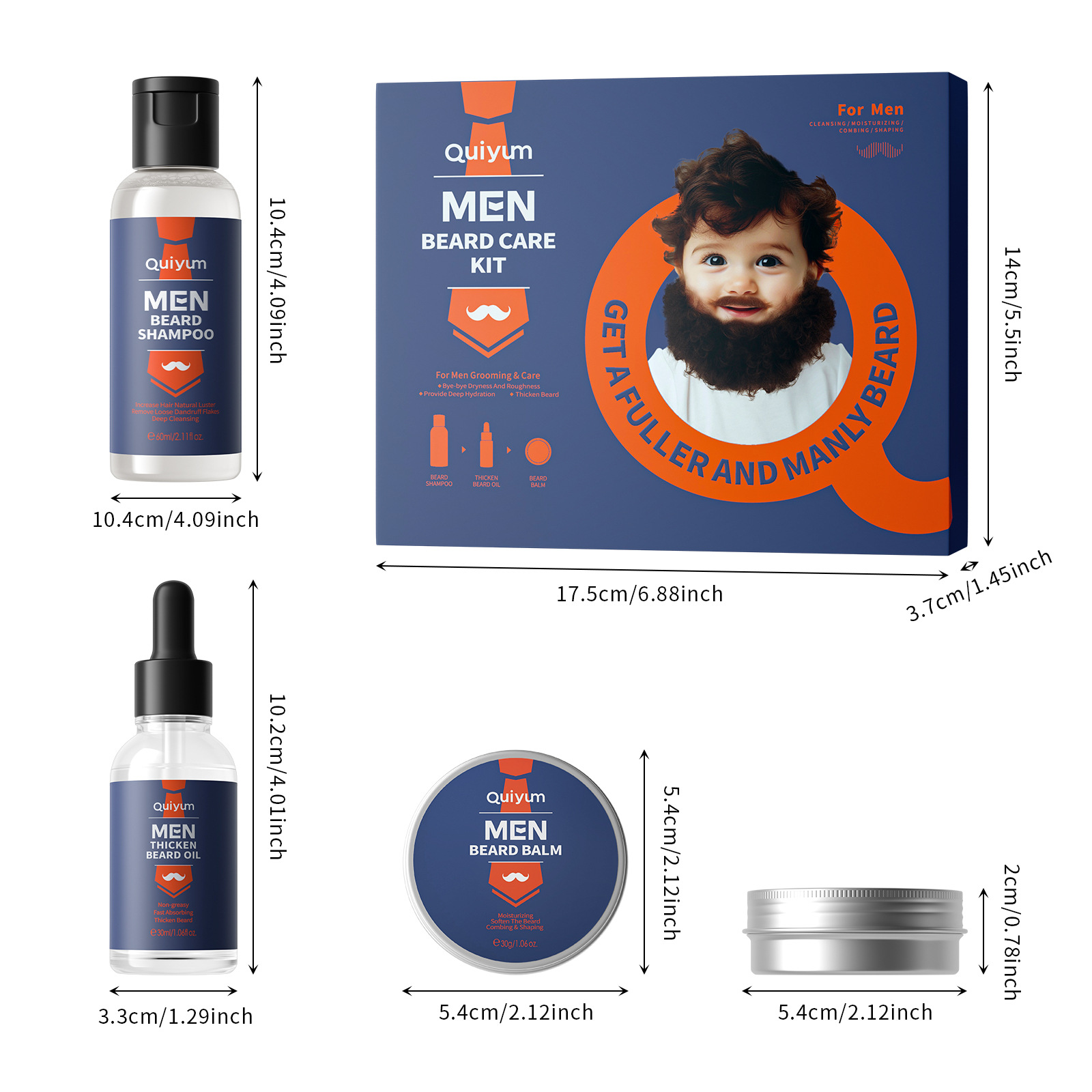 Cross-border QUIYUM men's beard Care Set 3-piece set, men's skincare set box 1-piece consignment, in stock Item Picture