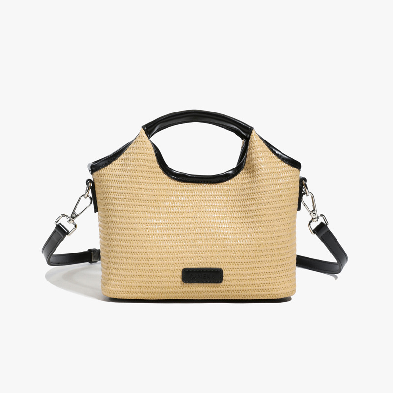 Fashionable bucket bag for women 2025 Summer new style work and commuting patchwork woven bag, simple and casual single-shoulder small bag, trendy Item Picture