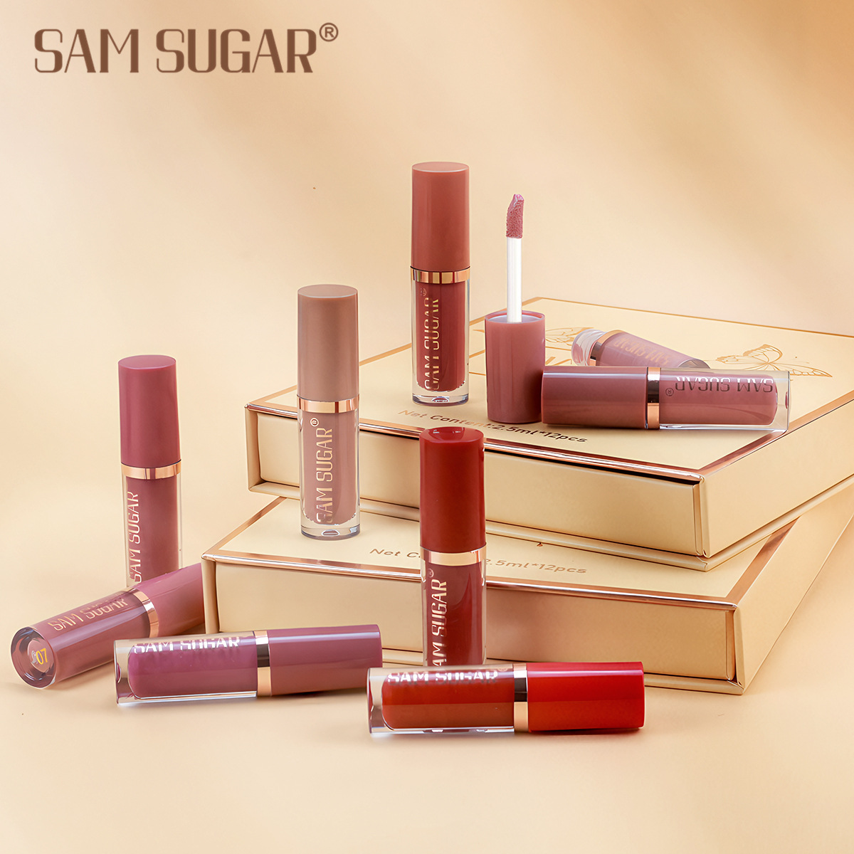 SAM Sugar 12-color Book Lip Gloss set Matte velvet non-stick cup lip gloss lipstick details Picture