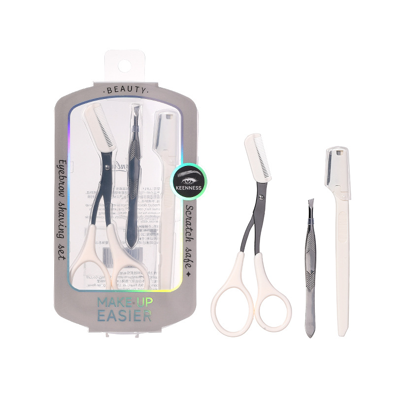 LMLTOP Eyebrow Shaping 3-piece Set with Eyebrow comb, Beauty Scissors, Stainless Steel Eyebrow Shaping knife, Eyebrow pliers Combination Set JJF16 Item Picture