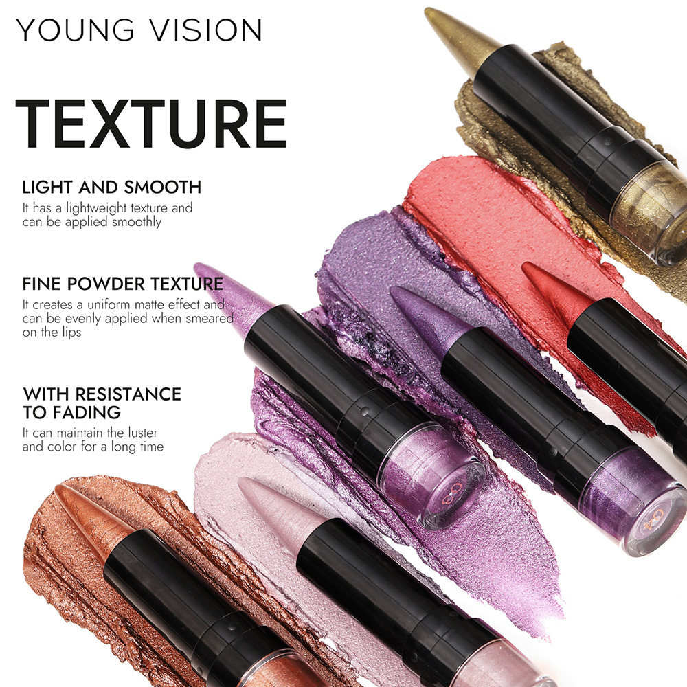 YOUNG VISION 6-color pointed-tip fine Sparkling Lipstick, multi-purpose facial pearlescent lipstick, Lip line, eyeshadow, eyeliner Application Scenario