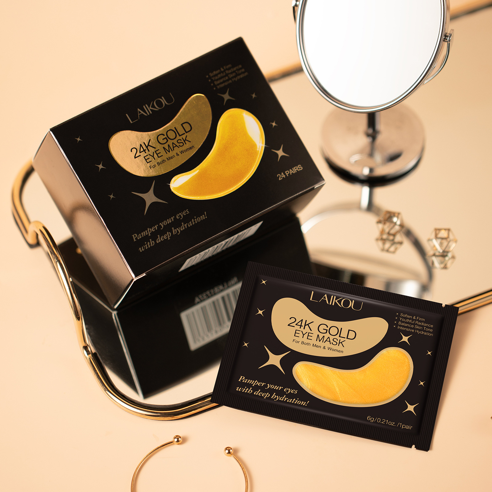 Cross-border new product LAIKOU GOLD EYE MASK Gold Eye Mask Patch 6g24 pieces 1 box Collagen Egg Eye Mask full figure