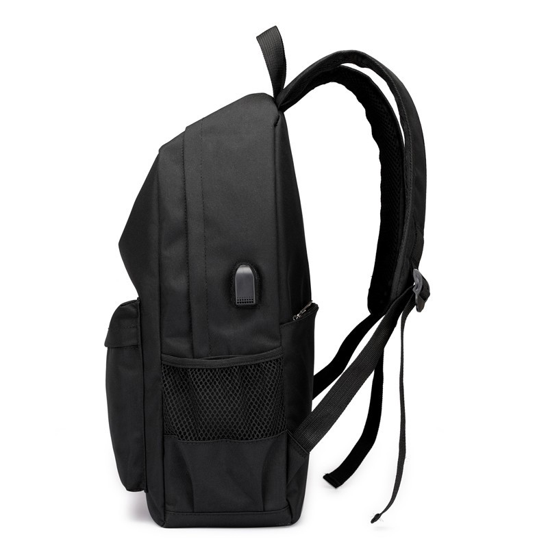 Cross-border solid-color men's casual backpack, Korean version, large-capacity USB charging travel backpack, school bag for middle and high school students details Picture