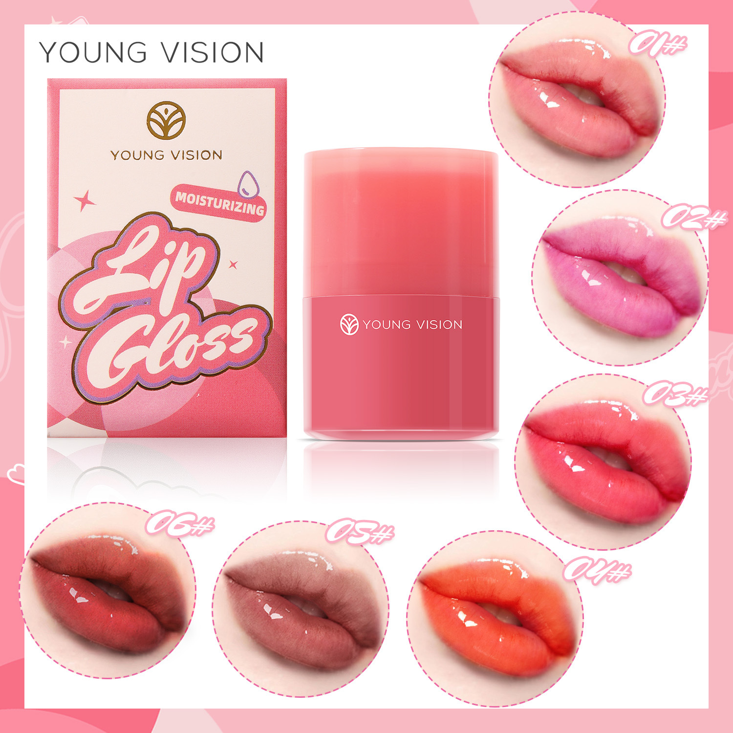 YOUNG VISION Twisty Lip Gloss and Moisturizing Lip Gloss are available in 6 colors details Picture