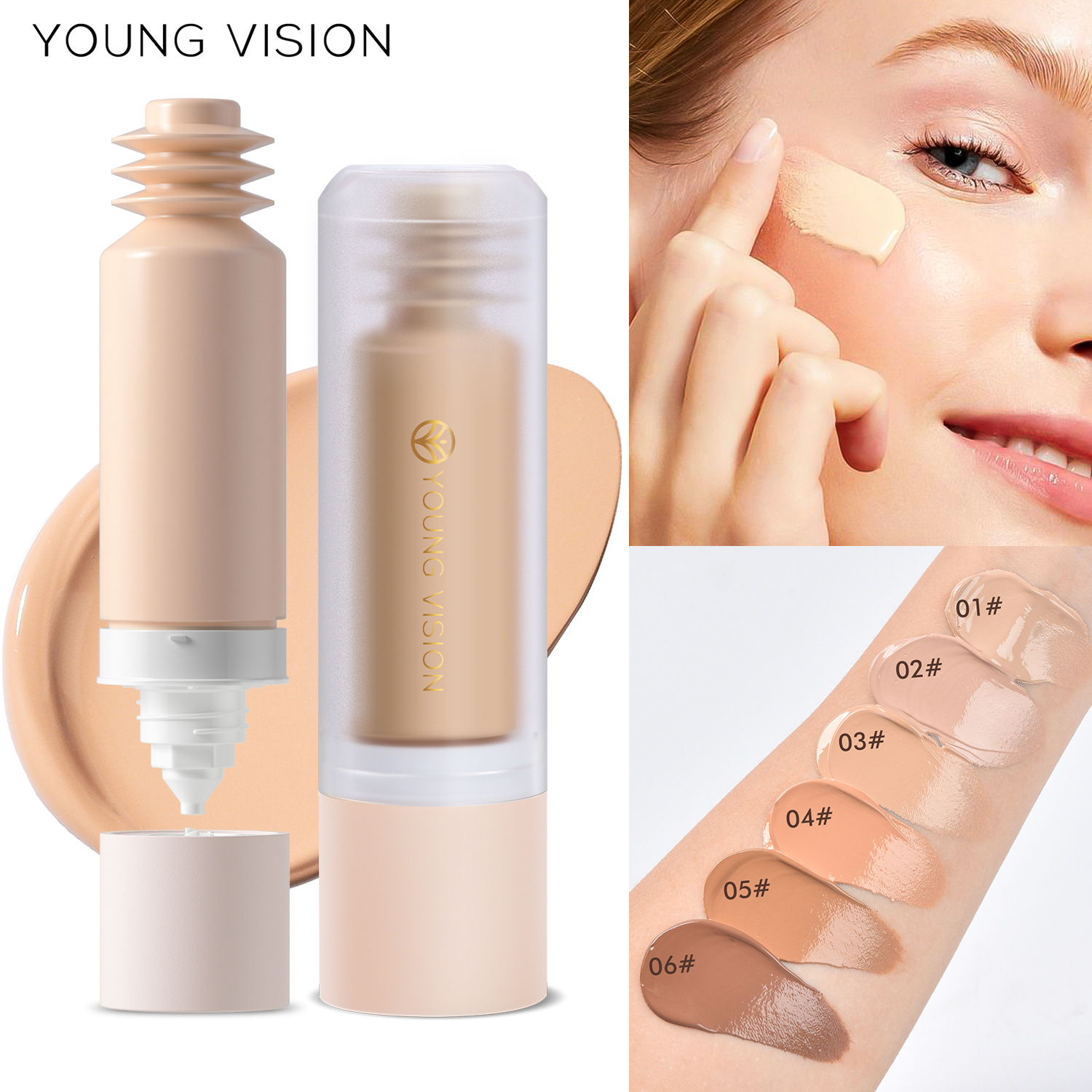 YOUNG VISION Bottom Press Foundation is a detachable matte facial base makeup liquid that is not prone to smudge full figure