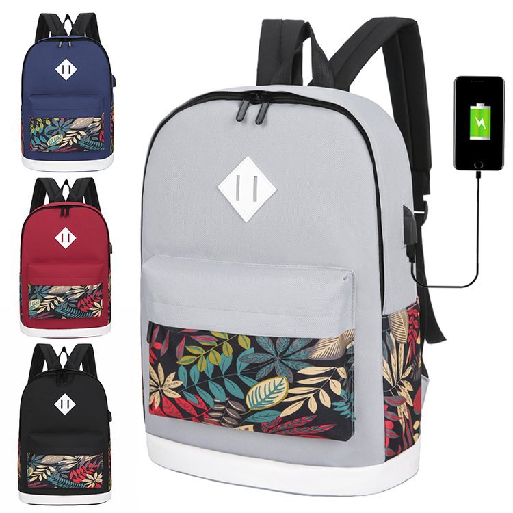 Backpack with large capacity and high-end feel, usb charging backpack, travel bag, three-piece set, schoolbag, school style backpack Item Picture