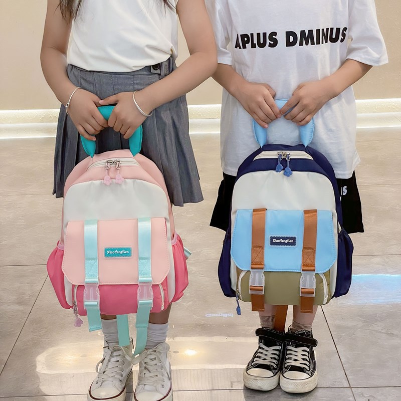 ins influencer 2024 new Korean version color-blocking backpacks for boys, girls, kindergarten and primary school students Specification drawing