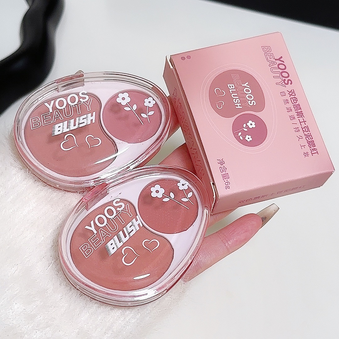 New dual-color mousse Blush mashed potatoes Soft and glutinous facial blue natural contouring matte blush Student blush cream Application Scenario