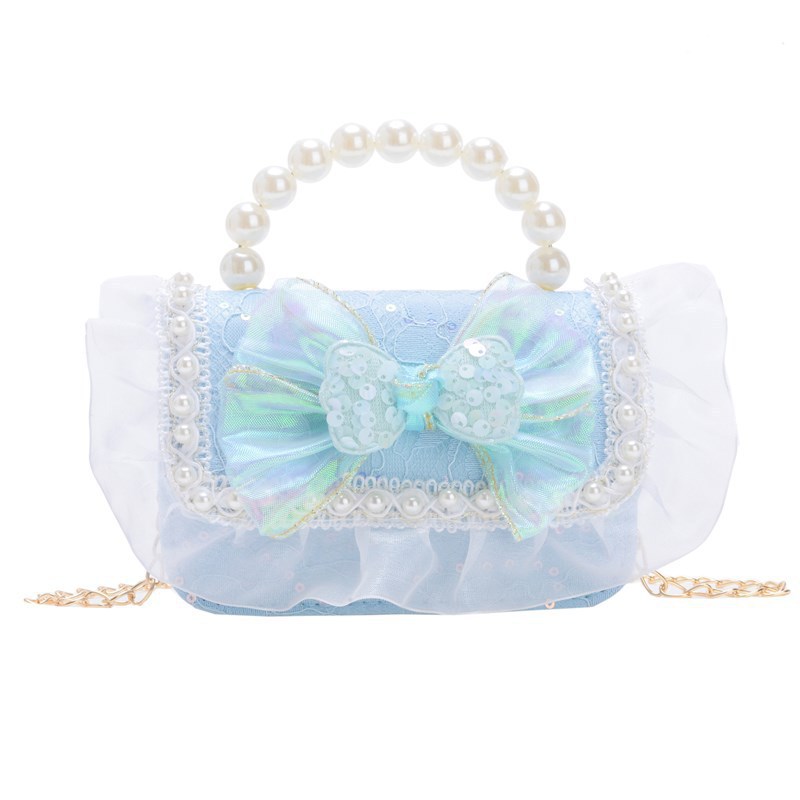 Children's chanel-style pearl handbag, fashionable cartoon girl shoulder bag, bow, versatile, baby coin purse, trendy Item Picture