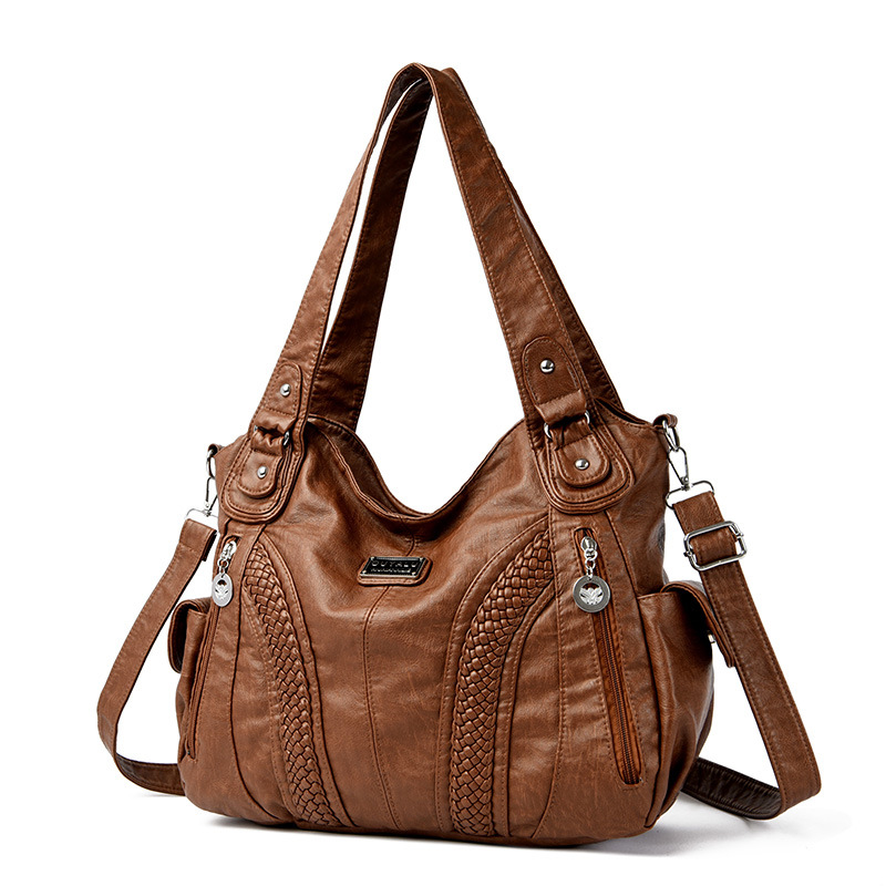 Amazon's best-selling cross-border woven retro large-capacity washed leather single-shoulder crossbody bag, handbag, middle-aged mom bag details Picture