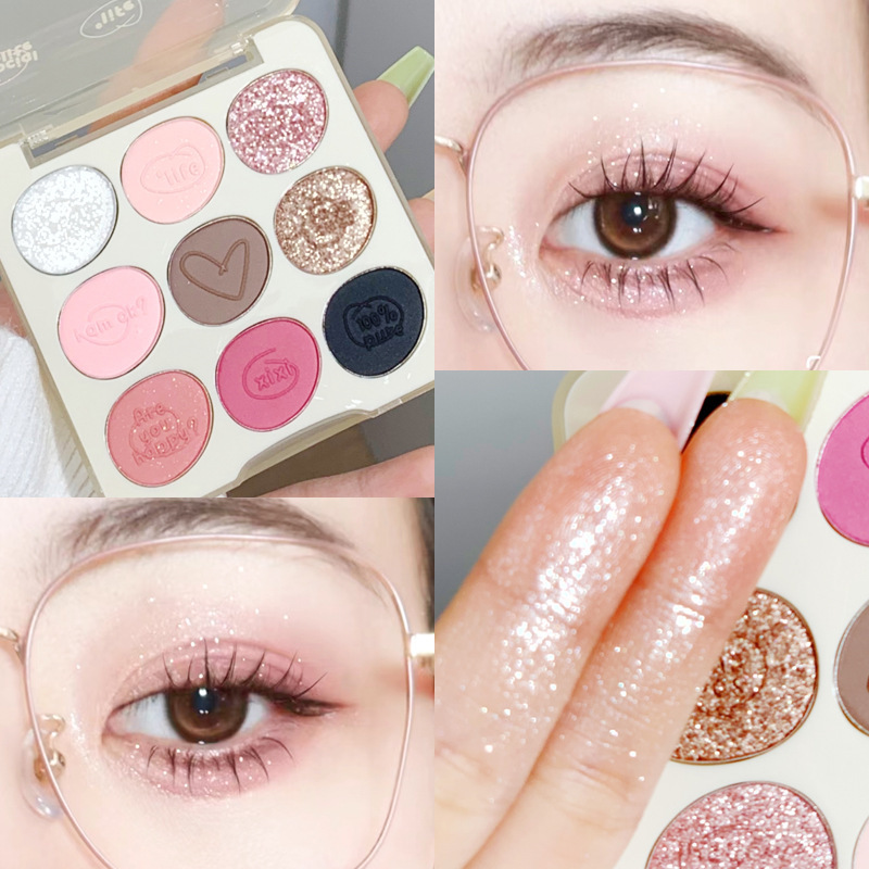 Makeup xixi's doodle Log: Nine-color Eyeshadow, Pearlescent, matte, Sparkling Daily, Low saturation, Plain boiled water, First Love Makeup full figure