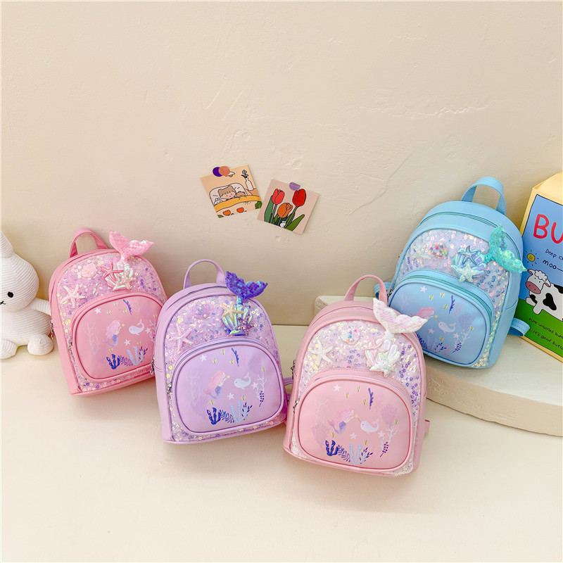 The 2025 new PU children's backpack, mermaid, fashionable and stylish, single-shoulder bag, girl, princess, kindergarten backpack trend full figure