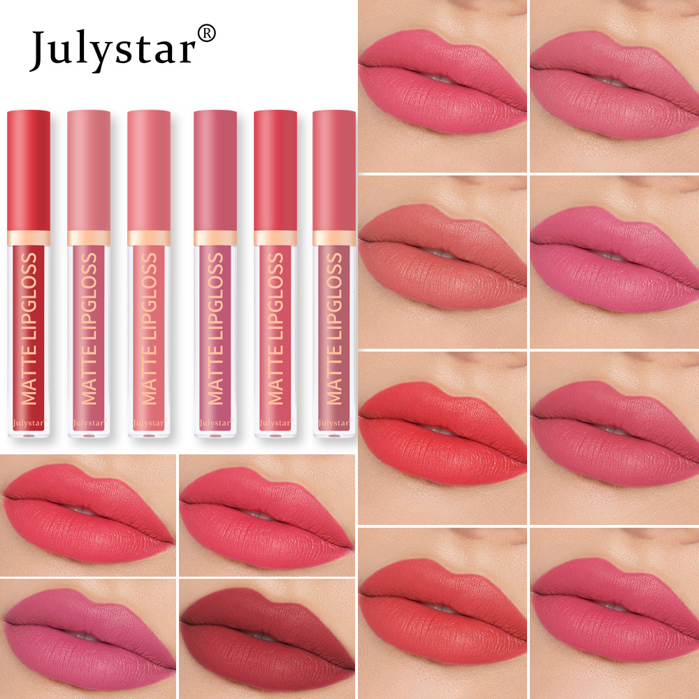 Julystar matte lip gloss matte lipstick does not stick to cups and does not fade easily. 12 colors of lip gloss makeup available full figure