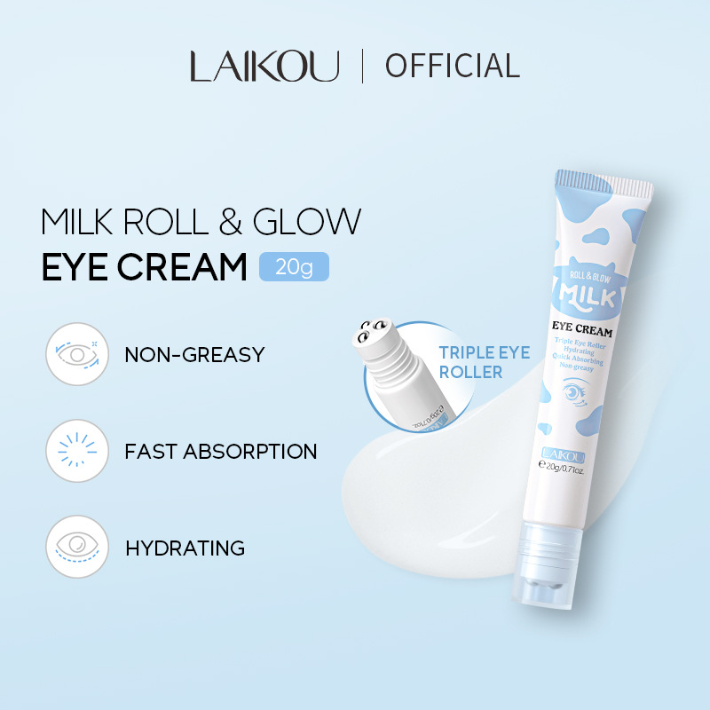 Cross-border LAIKOU Milk Roller-type Radiant Eye Cream 20g Hydrating, Moisturizing and brightening Eye Skin in stock full figure
