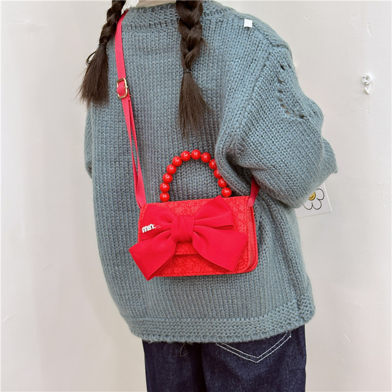 New Year Red greeting bag, fashionable princess bow, mini children's bag, girls' handbag, crossbody accessory small bag Specification drawing