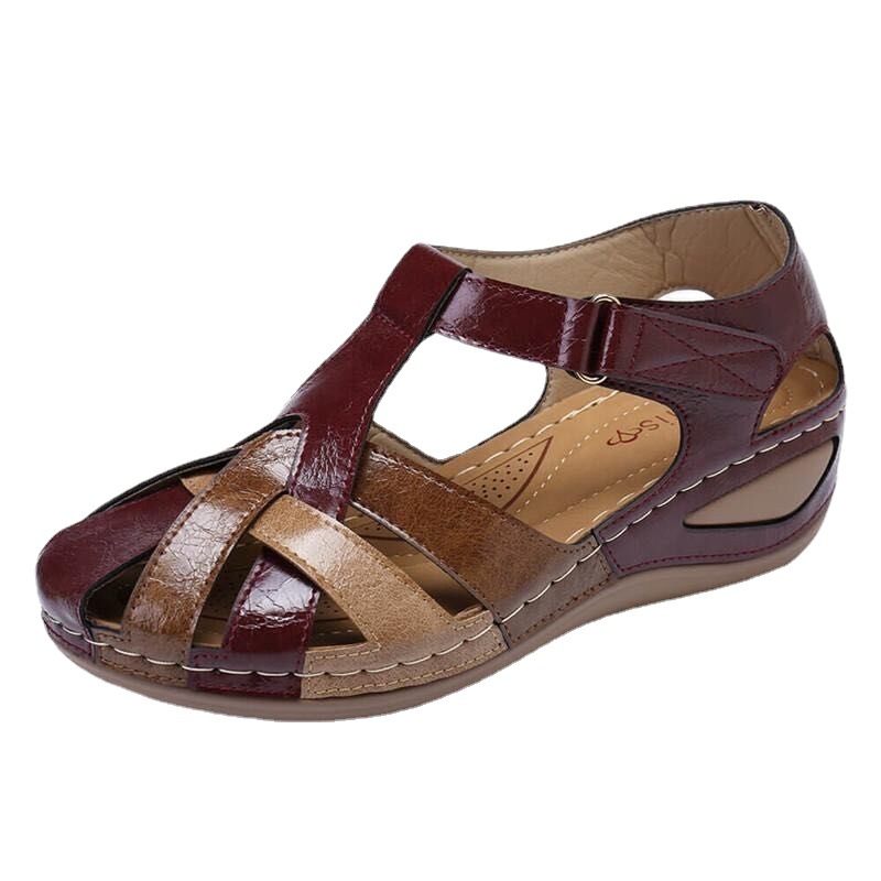 Cross-border Amazon export women's shoes 2020 Summer new style European and American retro round-toe wedge heel cross-buckle women's sandals Item Picture