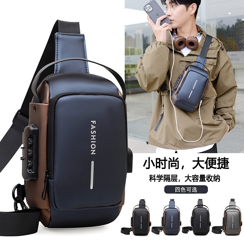 Outdoor cycling chest bag, password lock, anti-theft men's waist bag, single-shoulder bag, sturdy and wear-resistant, multi-functional crossbody bag in stock full figure