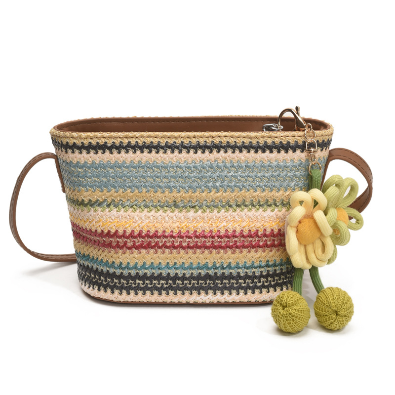 Fashionable small bag for women: New Summer 2025 colorful woven bucket bag, crossbody bag, vacation small single-shoulder bag Item Picture