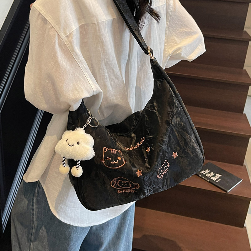 Korean style fresh and clean large-capacity single-shoulder crossbody bag, casual girl's bag 2025, Japanese cartoon printed tote bag Specification drawing