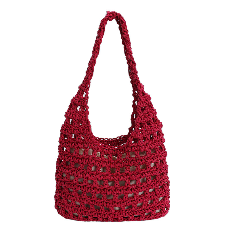 Large-capacity commuting woven bag for women, 2025 new style retro hollowed-out knitted bag, relaxed grid beach bag Item Picture
