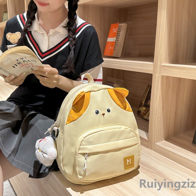 Cute cartoon cat backpacks for girls, kindergarten and primary school students, fresh and clean travel and spring outing small backpacks details Picture